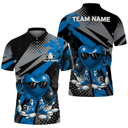 Custom Heart Ball Bowling Team Polo Shirt Mens, Custom Bowling Shirt BZ1022