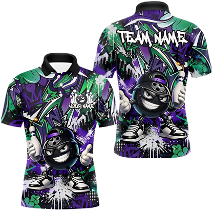 Custom Funny Ball Graffiti Bowling Polo Shirt Mens, Custom Team Bowling Shirts BZ0914