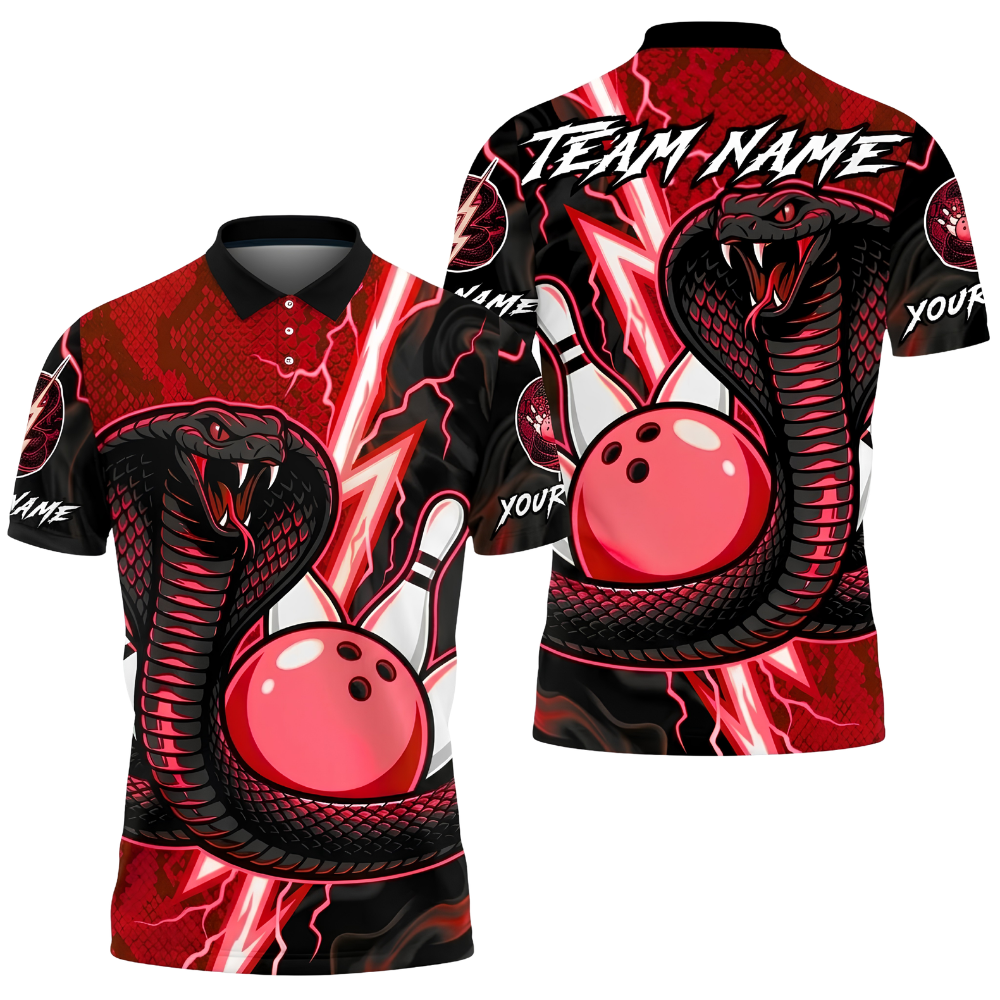 Men's Custom Cobra Snake Bowling Polo Shirt, Custom Snake Bowling Shirt For Team BZ1016