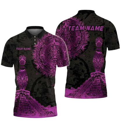 Aztec Custom Bowling Polo Shirt For Men, Custom Aztec Bowling Team Shirts BZ0825