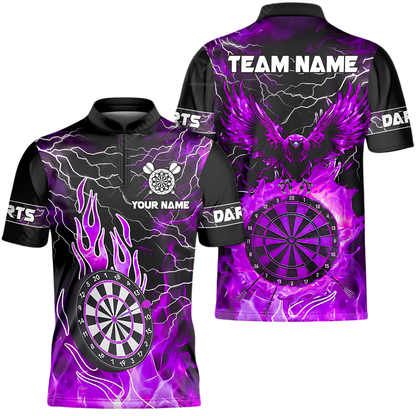 Custom Eagle Flame Cyan Dart Jersey For Men, Custom Eagle Darts Team Shirt DZ0167