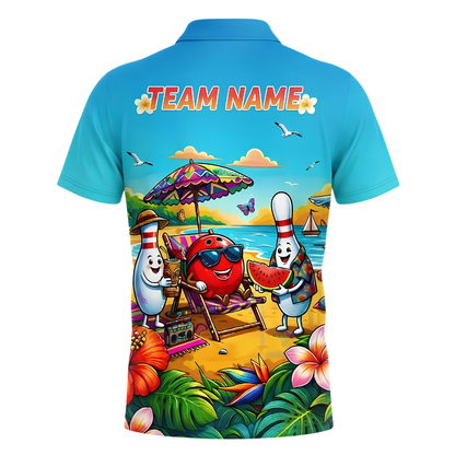 Custom Tropical Beach Bowling Polo Shirt For Men, Custom Team Tropical Bowling Shirt BZ1034