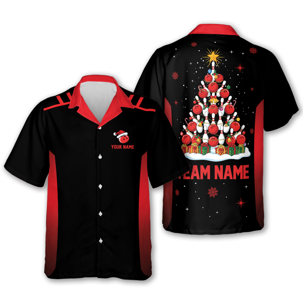 Custom Christmas Tree Bowling Hawaiian Shirt For Men And Women, Custom Christmas Bowling Team Shirts HB0188