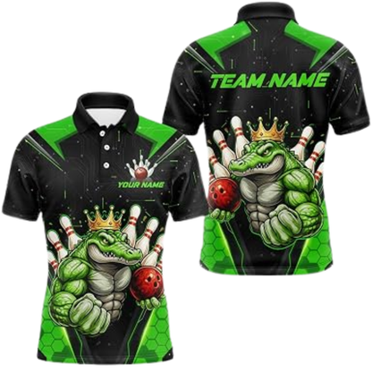 Custom Alligator Bowling Polo Shirt Mens, Custom Team Alligator Bowling Shirts BZ0880