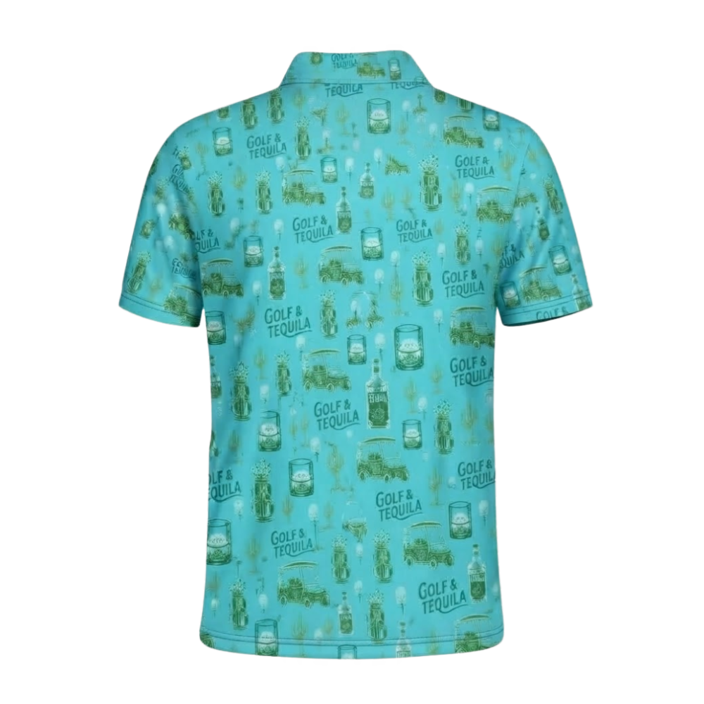 Men's Golf And Tequila Golf Polo Shirt Cyan, Tequila Golf Shirt GE0608