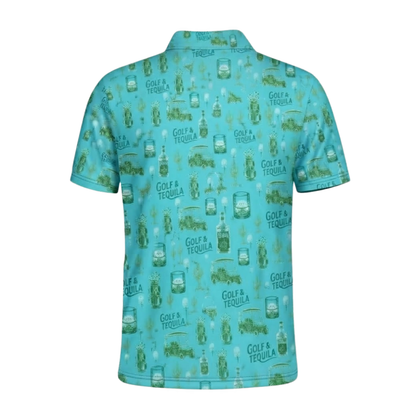 Men's Golf And Tequila Golf Polo Shirt Cyan, Tequila Golf Shirt GE0608