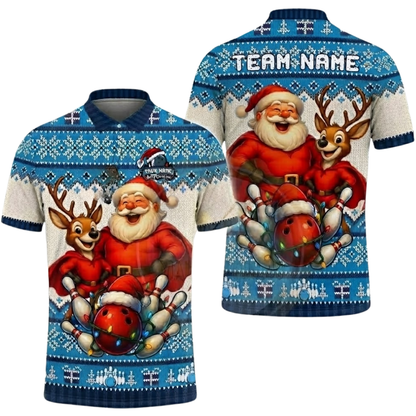 Custom Santa Ugly Christmas Bowling Polo Shirt For Men, Custom Christmas Bowling Shirt BZ0623