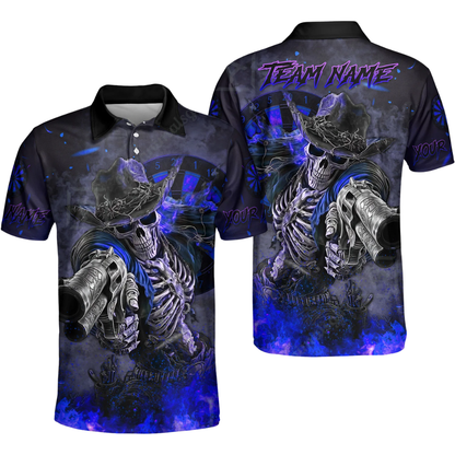 Custom Skeleton Cowboy Dart Polo Shirt For Men, Custom Skull Darts Team Shirts DZ0097
