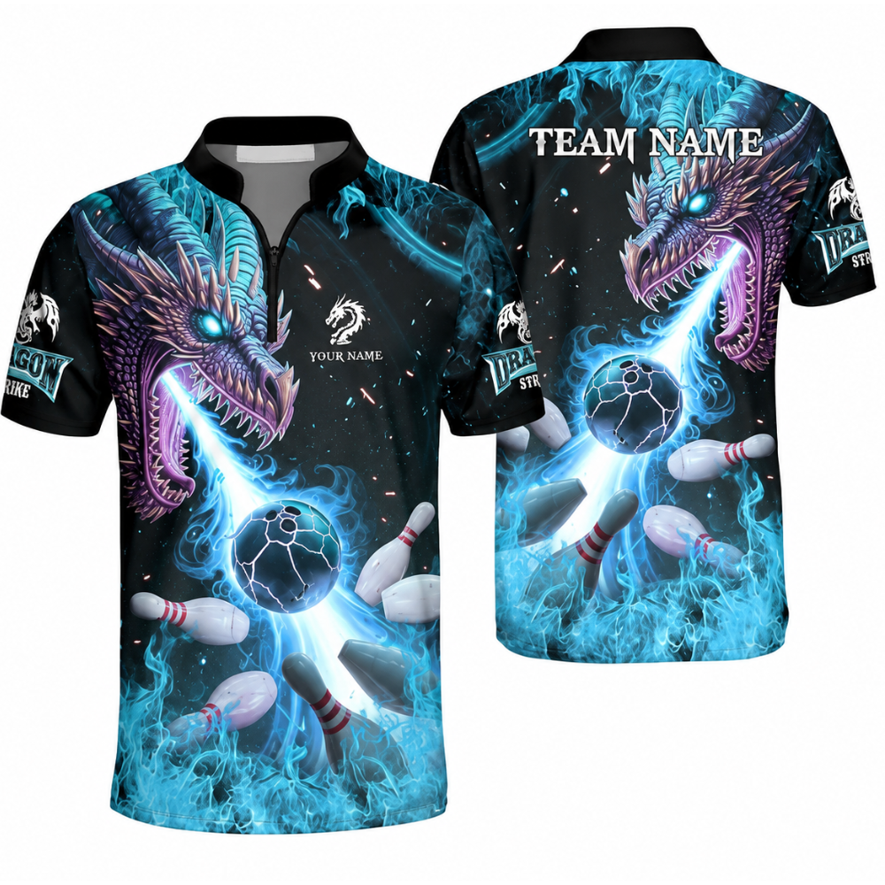 Custom Dragon Flame Bowling Men Jersey, Custom Dragon Bowling Team Shirts BZ0572