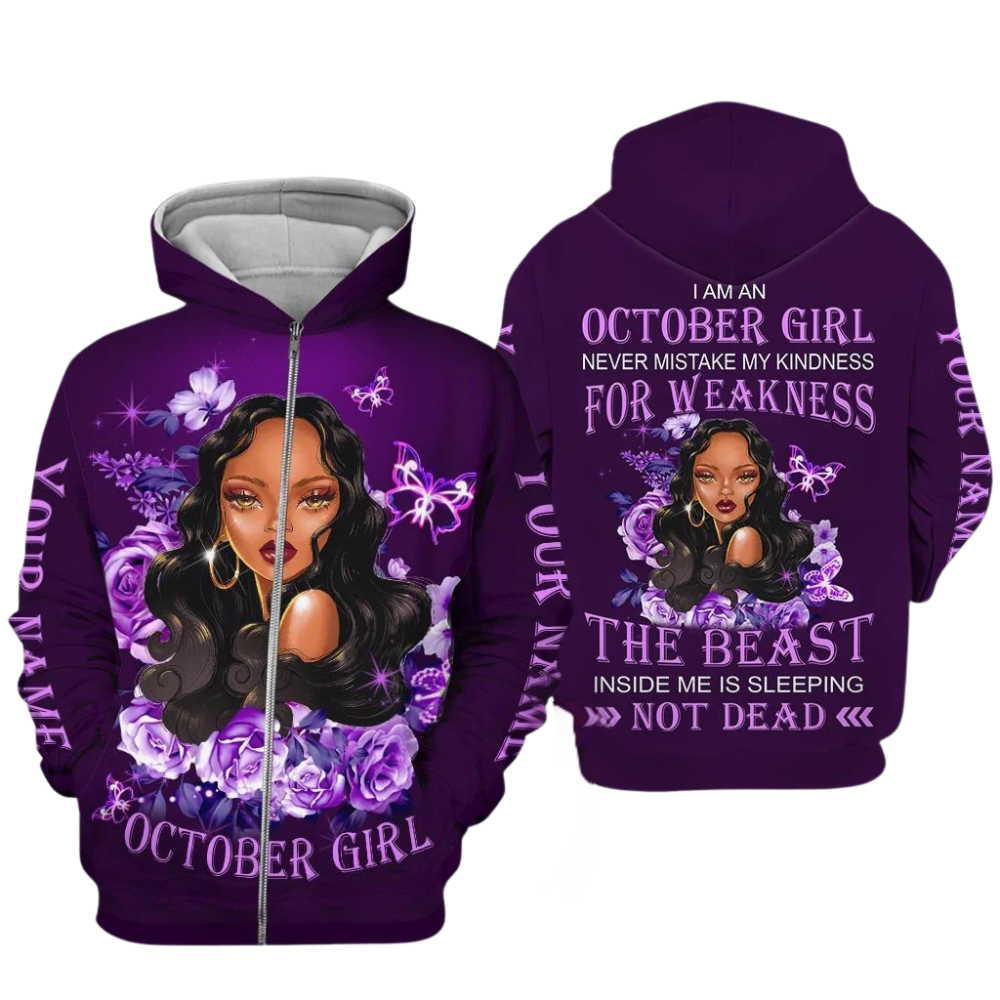 Personalized Name Birthday Outfit October Girl Not Dead Flower Purple All Over Printed Birthday Shirt TO2817