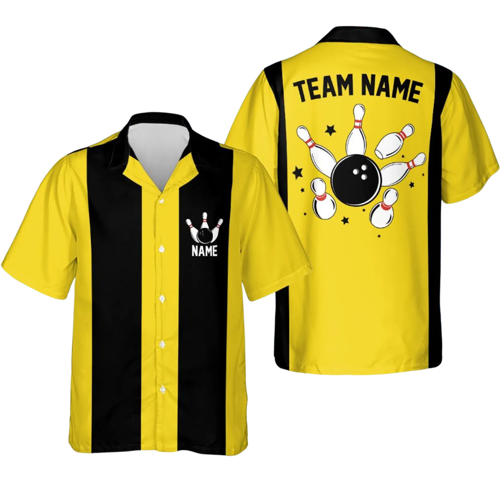 Custom Vintage Black Green Bowling Hawaiian Shirt Men, Custom Vintage Team Bowling Shirt BE0230