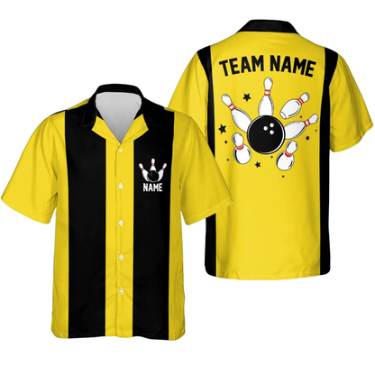 Custom Vintage Black Green Bowling Hawaiian Shirt Men, Custom Vintage Team Bowling Shirt BE0230