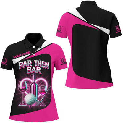 Women's Custom Par Then Bar Golf Polo Shirt Black Pink, Custom Name Funny Golf Shirt Ladies GZ0356