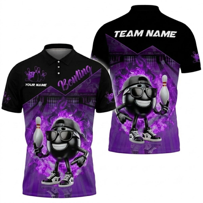 Custom Funny Ball Flame Bowling Polo Shirt For Men, Custom Flame Bowling Team Shirt BZ0836