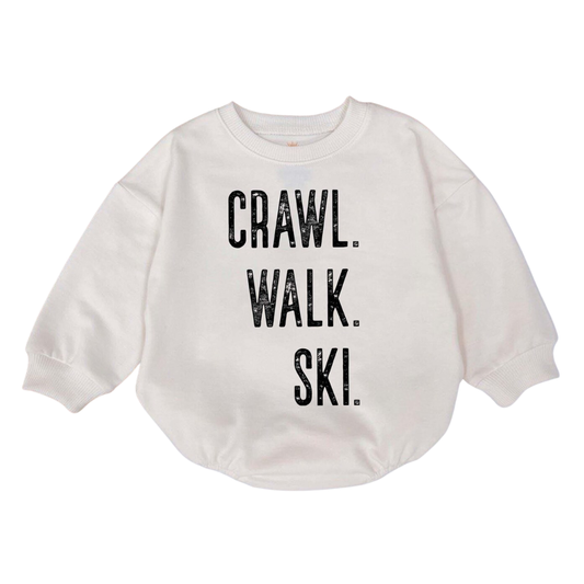Crawl Walk Ski Baby Romper Sweatshirt, Skiing Romper Sweatshirt For Baby BB0544
