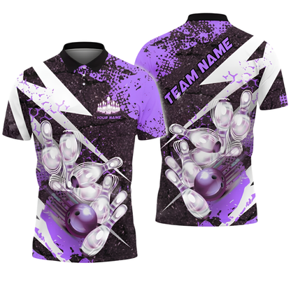 Custom Team Navy Yellow Grunge Bowling Polo Shirt, Custom Bowling Team Shirt BZ1019
