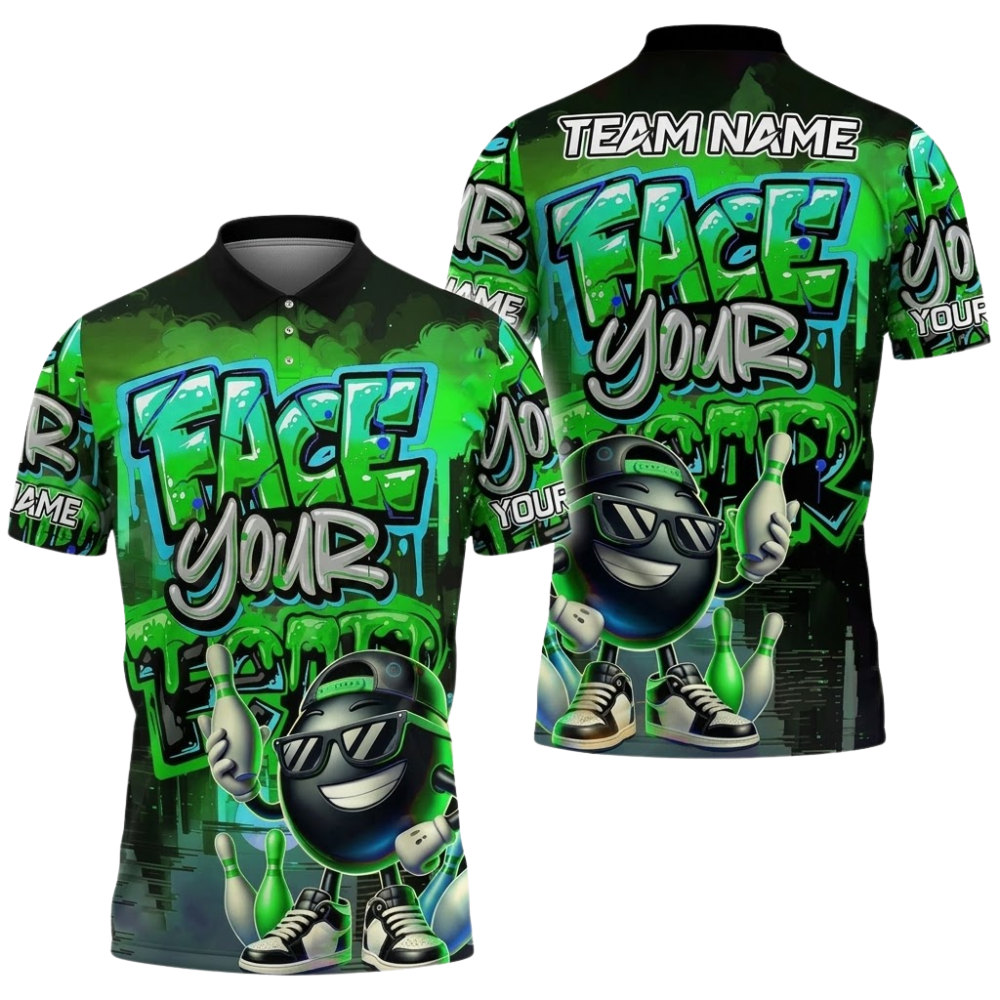 Face Your Fear Custom Funny Ball Bowling Polo Shirt For Men, Custom Funny Bowling Team Shirts BZ0859