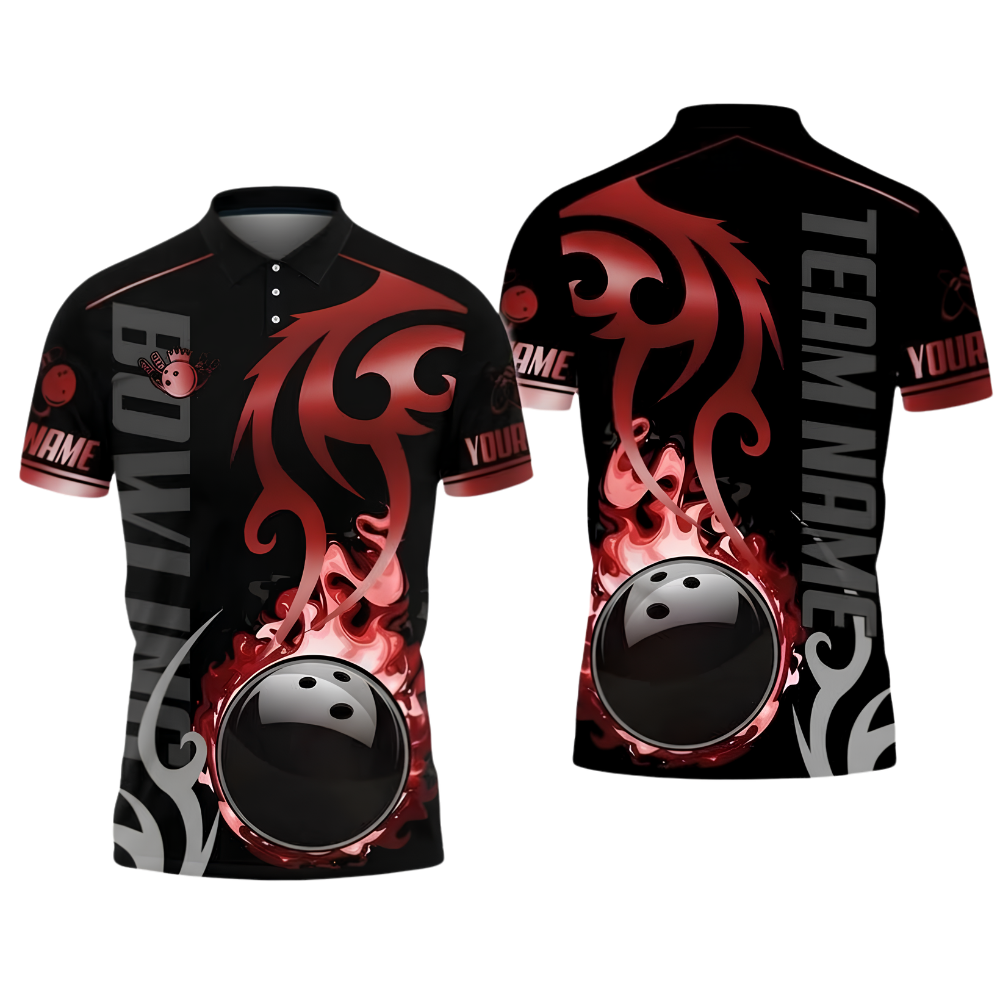 Custom Flame Gold Bowling Polo Shirt For Men, Custom Flame Bowling Team Shirt BZ0905