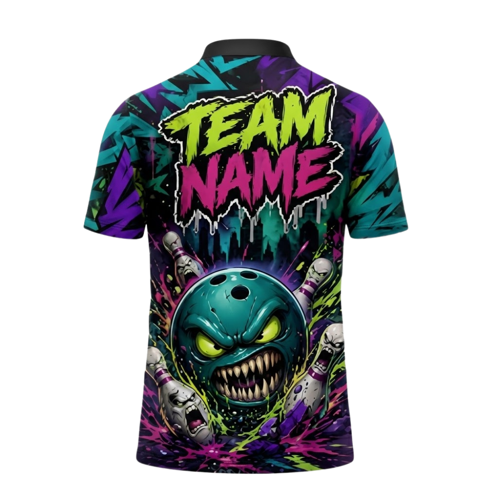 Custom Angry Ball And Pins Bowling Jersey Mens, Custom Team Graffiti Bowling Shirt BZ0917