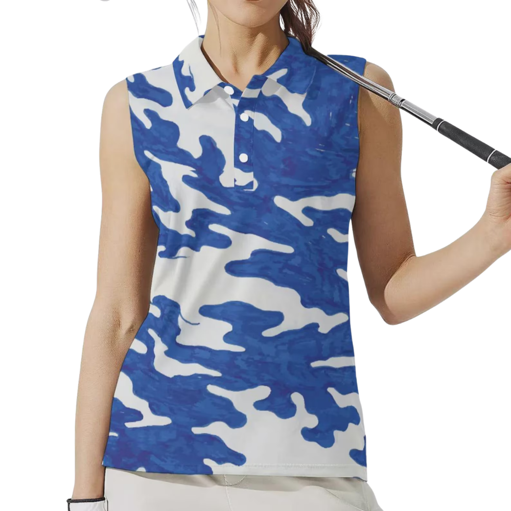 Camouflage Blue Matching Golf Shirts For His And Her, Camo Couple Golf Mathching Shirts GE0575