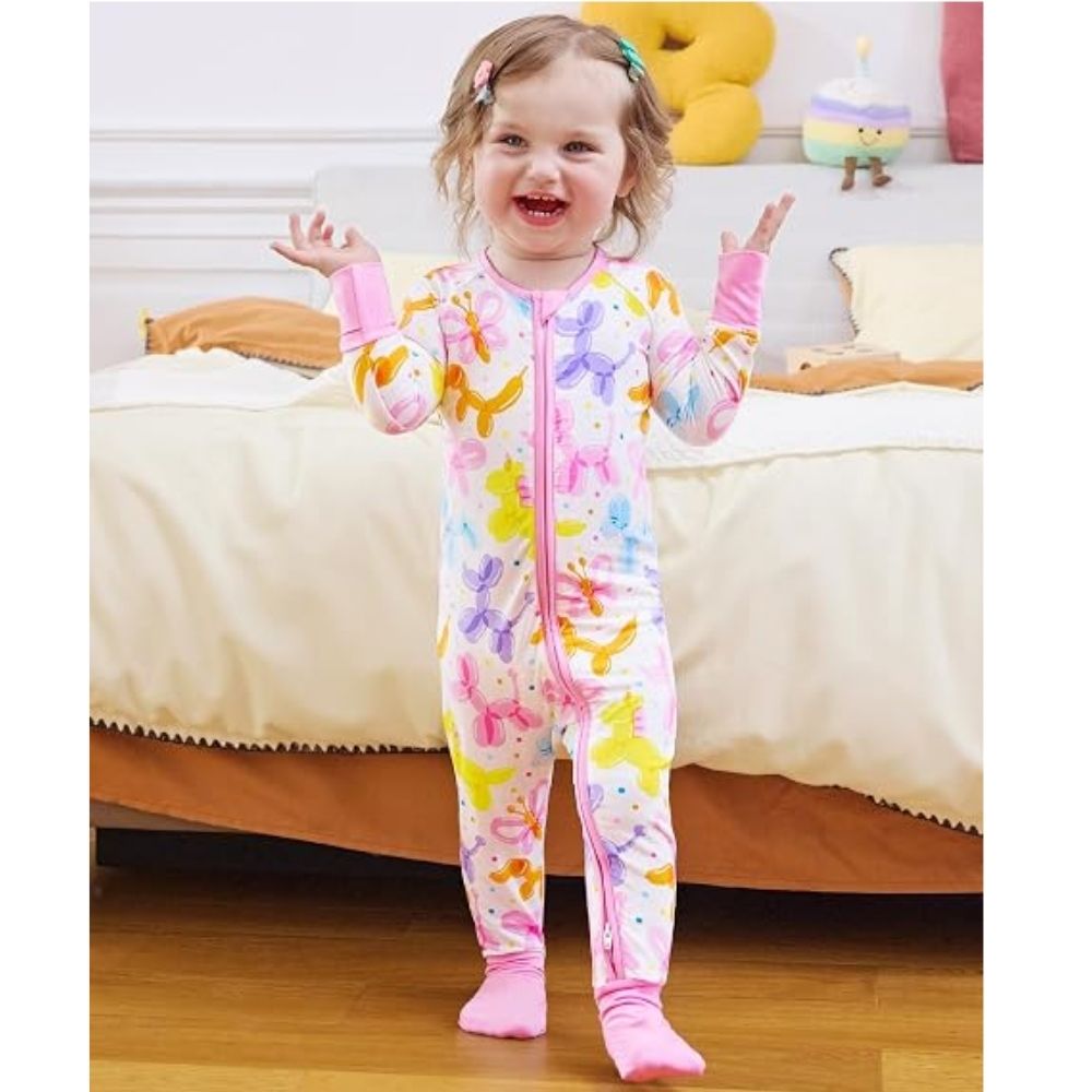 Colorfull Balloon Pink Baby Convertible Zippy Romper, Balloon Baby Convertible Romper BB0357
