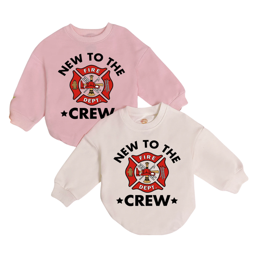 New To The Crew Fire Department Baby Romper Sweatshirt, Baby's Firefighter Romper Sweatshirt BB0179