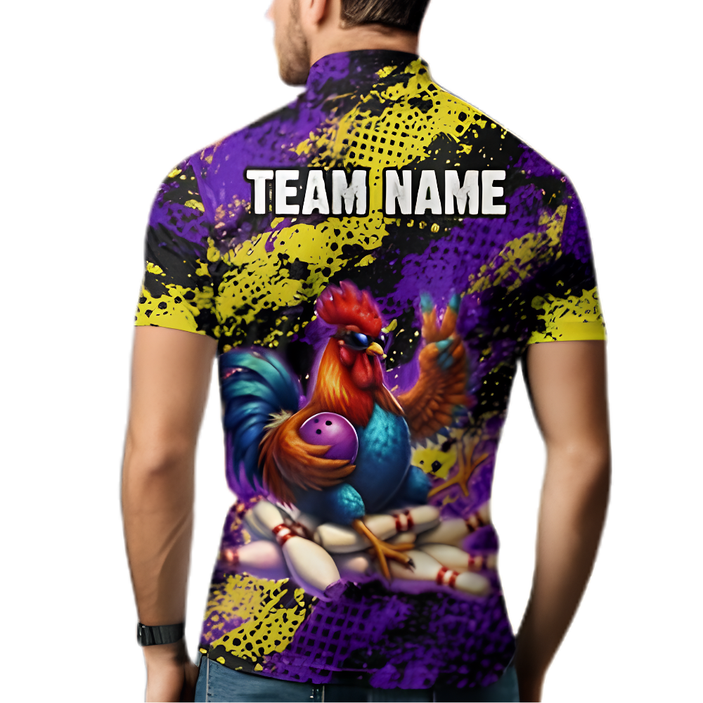 Funny Rooster Custom Mens Bowling Jersey, Custom Chicken Bowling Team Shirt BZ0918