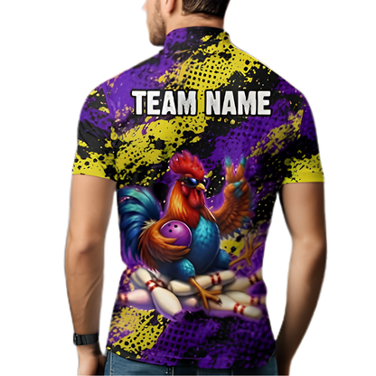 Funny Rooster Custom Mens Bowling Jersey, Custom Chicken Bowling Team Shirt BZ0918