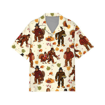 Bigfoot Turkey Hawaiian Shirt For Men, Thanksgiving Bigfoot Hawaiian Shirt HE0633
