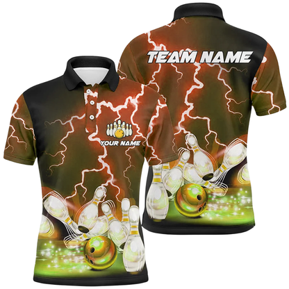 Custom Thunder Blue Purple Bowling Polo Shirt Men, Custom Team Thunder Bowling Shirt BZ0830