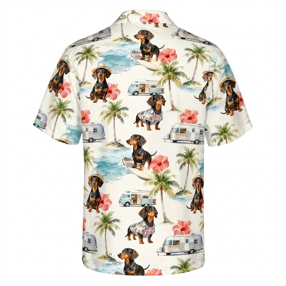 Dachshund Hibiscus Tropical Hawaiian Shirt With Pocket, Dachshund Dog Aloha Shirt HE0740