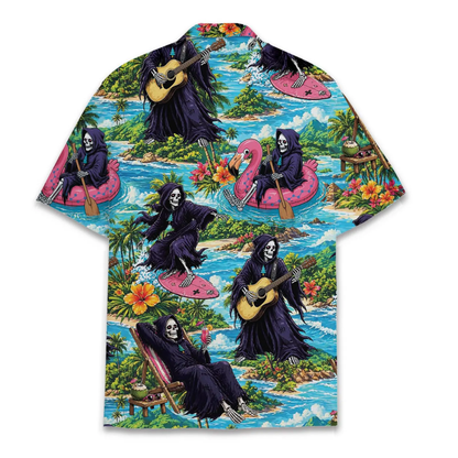 Funny Reaper Tropical Beach Hawaiian Shirt For Men, Skull Tropical Hawaiian Shirt HE0644