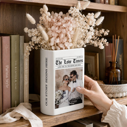 Custom Photo Wedding Newspaper Ceramic Book Vase, Custom Wedding Magazine Book Vase WD0642