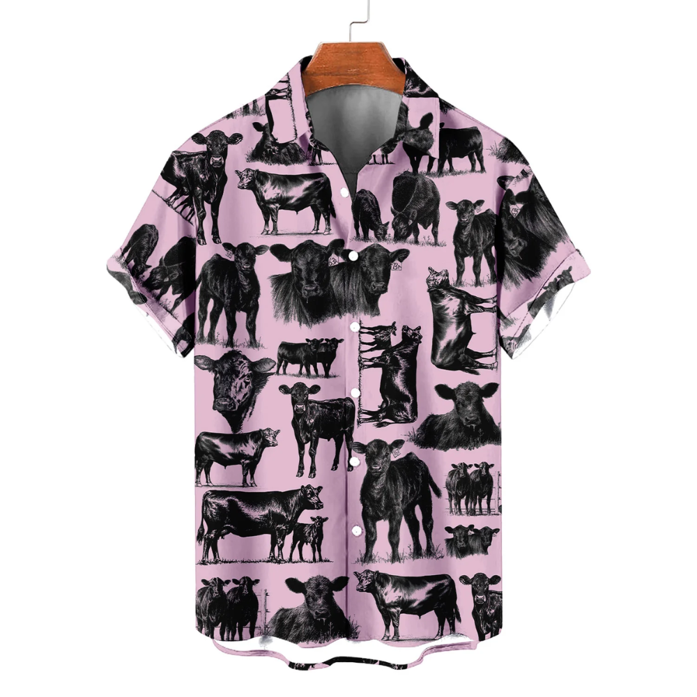 Black Angus Men's Hawaiian Shirt For Cow Lover, Black Angus Hawaiian Shirt HE0703