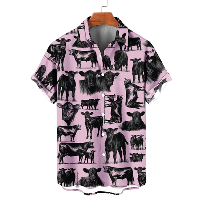 Black Angus Men's Hawaiian Shirt For Cow Lover, Black Angus Hawaiian Shirt HE0703