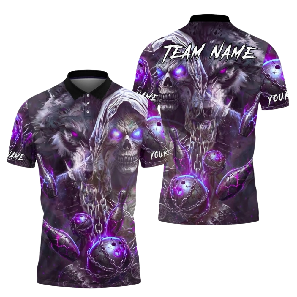Skull And Wolf Custom Mens Bowling Polo Shirt, Custom Team Skull Bowling Shirt BZ1039