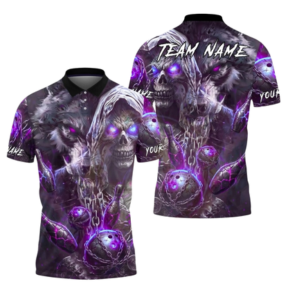 Skull And Wolf Custom Mens Bowling Polo Shirt, Custom Team Skull Bowling Shirt BZ1039