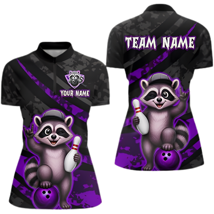 Custom Funny Raccoon Womens Bowling Jersey, Custom Raccoon Bowling Team Shirt Ladies BZ1001
