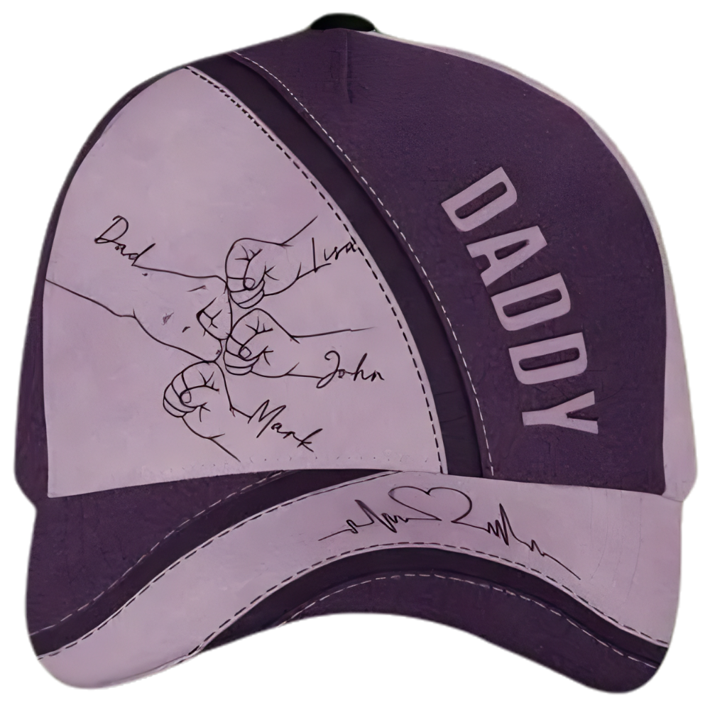 Custom Daddy Fist Bump Baseball Cap With Kid Names, Custom Father Day Caps CP0519