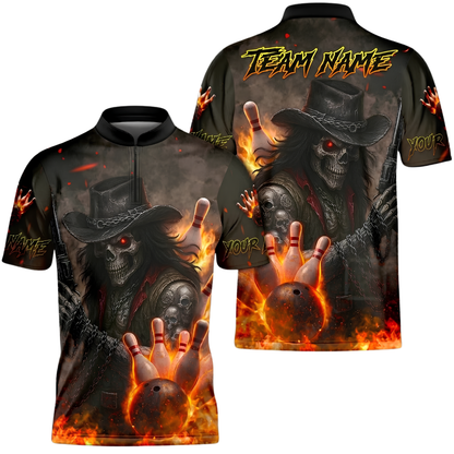 Reaper Skeleton Custom Mens Bowling Jersey, Custom Skull Bowling Shirts For Team BZ1032