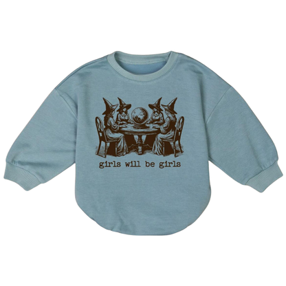 Girls Will Be Girls Witch Baby Romper Sweatshirt, Halloween Baby Romper Sweatshirt BB0012