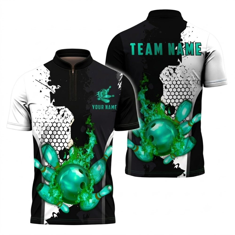 Custom Flame Gold Black Bowling Jersey For Men, Custom Flame Bowling Team Shirt BZ0852