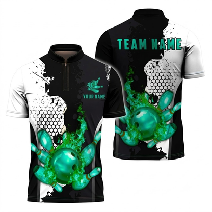 Custom Flame Gold Black Bowling Jersey For Men, Custom Flame Bowling Team Shirt BZ0852