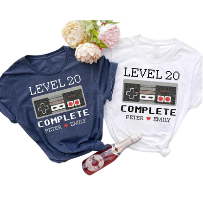 Level 20 Completed Custom Couple 20th Anniversary Matching T Shirt, Personalized Anniversary Matching Shirt For Husband Wife ET1059