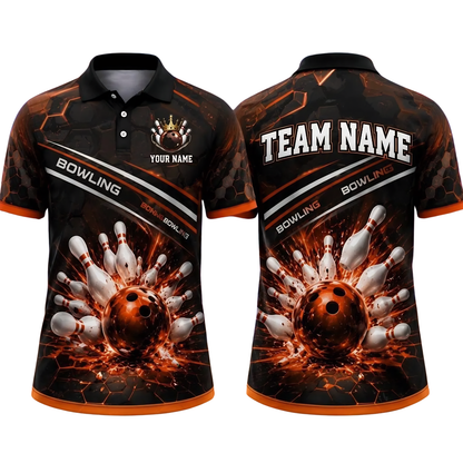 Custom Team Black Blue Bowling Polo Shirt For Men, Custom Bowling Team Shirt BE0263