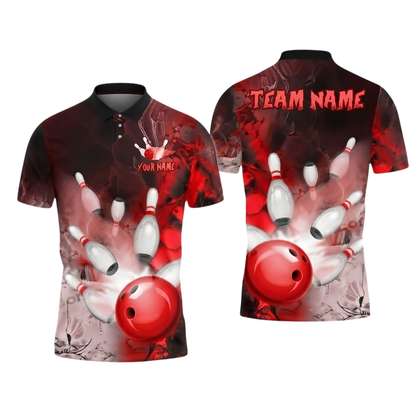Custom Team Blue Smoke Bowling Polo Shirt For Men, Custom Bowling Shirt BZ1020