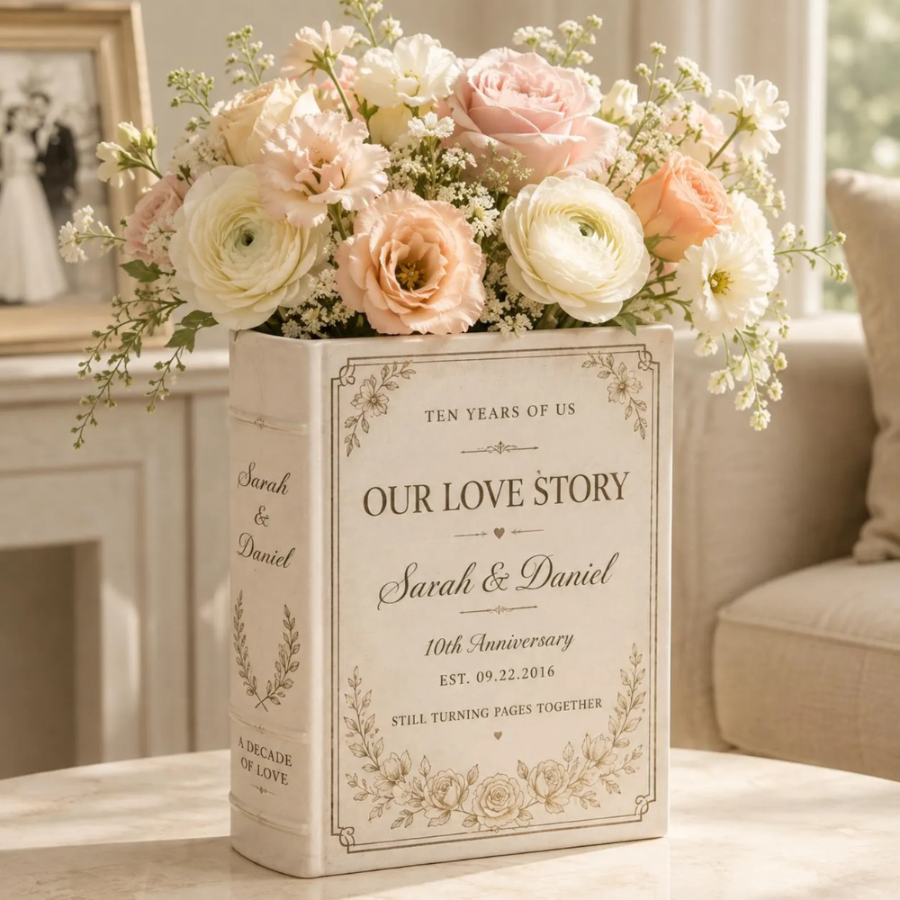 Personalized Mr & Mrs Newlyweds Ceramic Book Vase, Personalized Newlyweds Wedding Book Vase WD0600