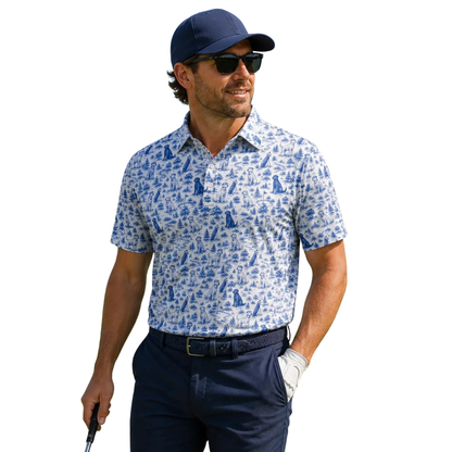 Labrador Golf Polo Shirt For Men Toile de Jouy, Labrador Golf Shirt For Dog Lover GE0475