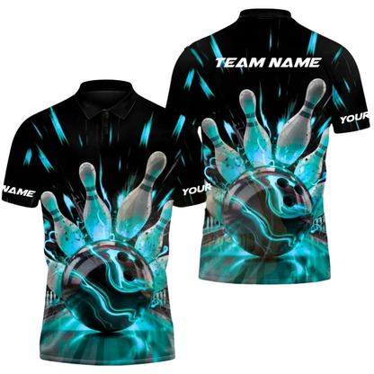 Custom Flame Orange Black Bowling Polo Shirt For Men, Custom Flame Bowling Shirts Team BZ0553