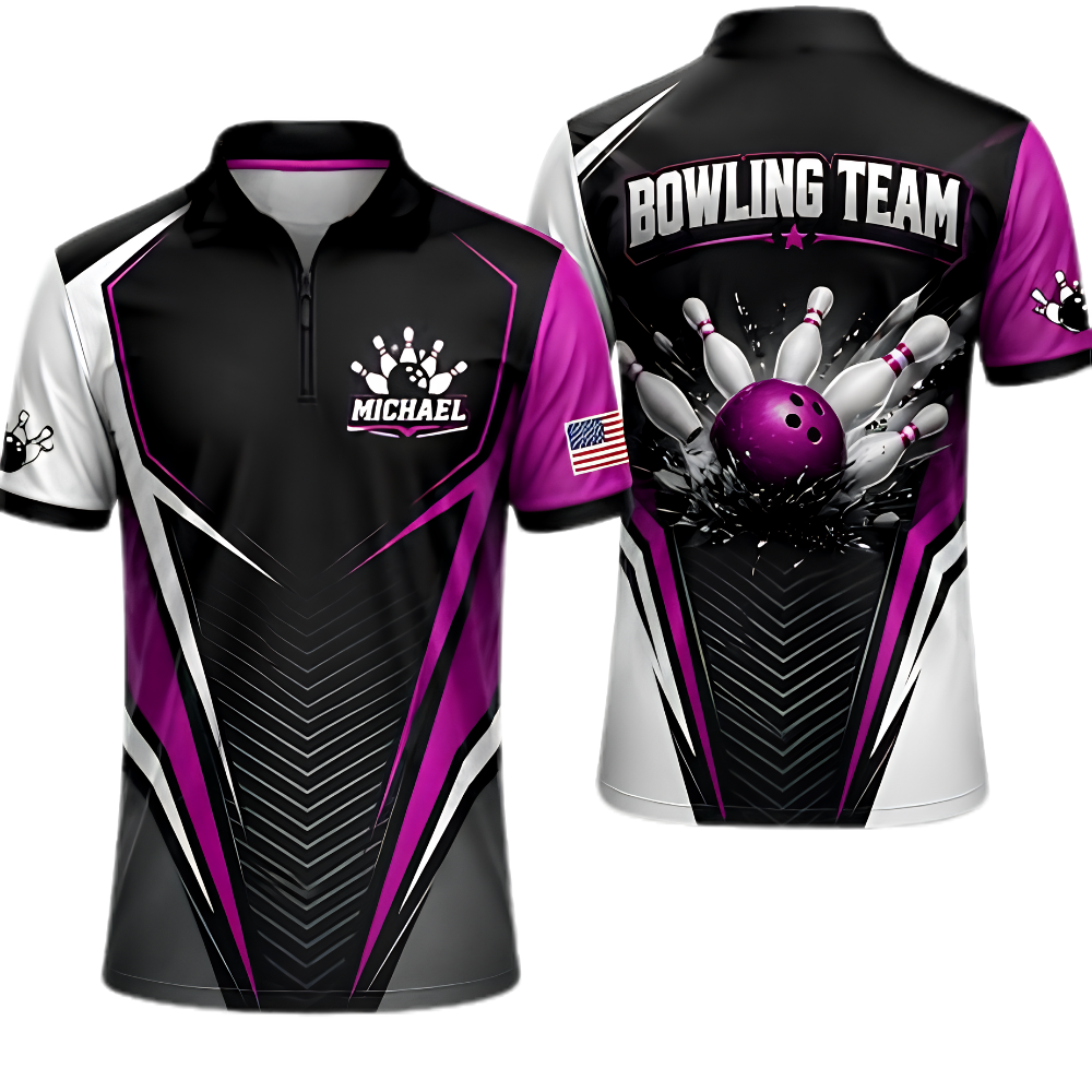Custom Team Black Red Bowling Jersey, Men's Custom Bowling Shirt BZ0872